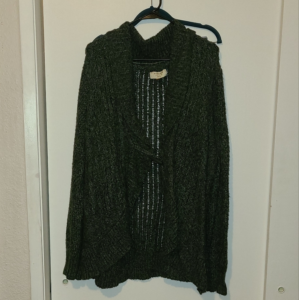 Cozy Shawl-Collar Knit Cardigan Sweater - Olive Green